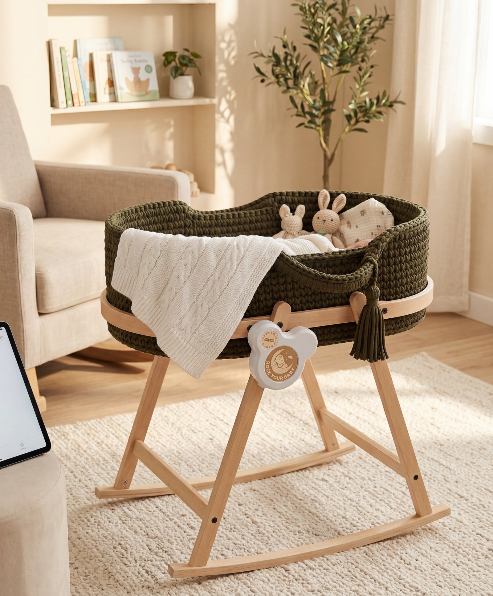 ROCK your BABY in Anwendung an einer Babywiege.