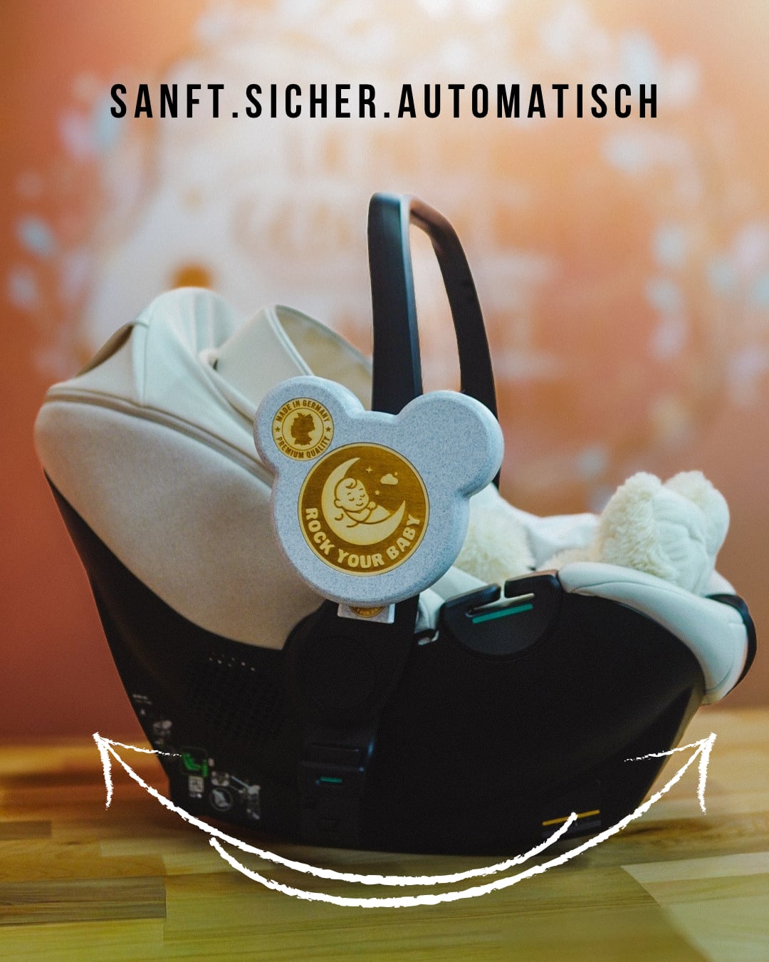 ROCK your BABY in Anwendung an einer Babyschale.